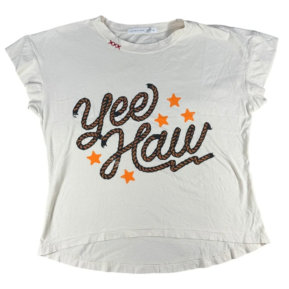 Altar'd State Yee Haw Graphic Tee Star Western Cream Medium Cotton Womens